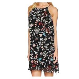 BCBGMAXAZRIA Black Floral Ruffle Cocktail Dress Sz Small Sleeveless